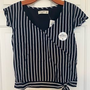 Abercrombie kids navy and white striped shirt